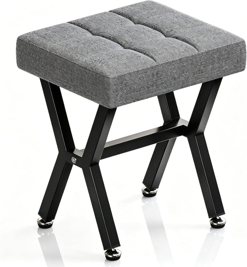 PROXRACER Small Square Foot Stools Ottoman with X-Shaped Metal Legs, Upholstered Tufted