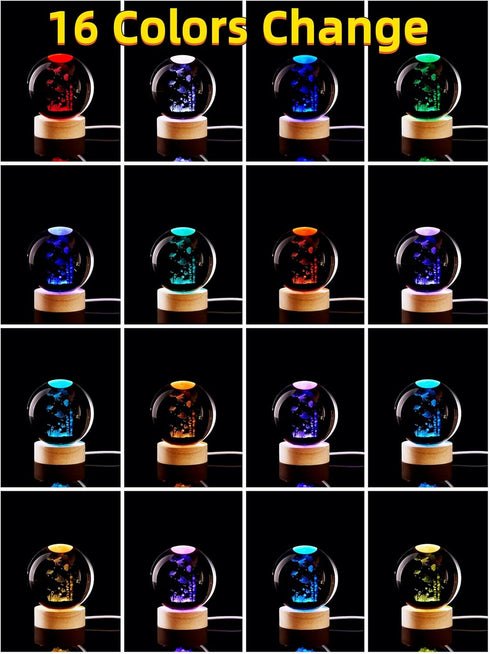Conalisk 3D Light,16 Light,Dimmable Underwater World Crystal Ball Lamp,Lifelike LED Fish Crystal Night Colors Changing