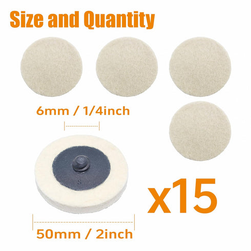 2 inch 2inch 15 Pack, DGTAB15C1 Merryland Wool Quick Change Disc for Die Grinder, Polishing Buffing Pad Wool Fabric