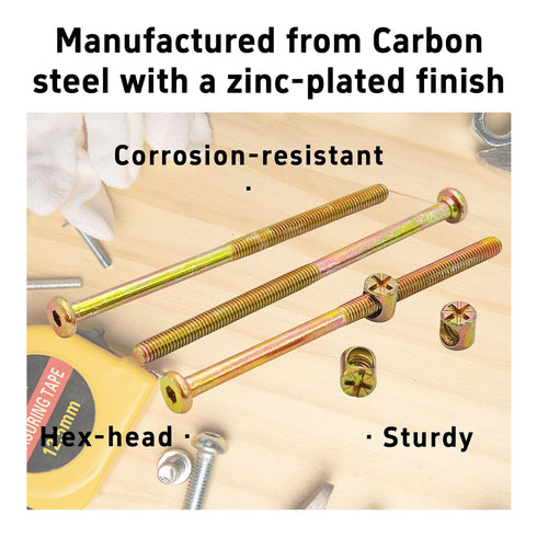 Runseaway 12Pcs M6 110mm Set, x Furniture Bolt and Barrel Nut Zinc Plated Hex Socket Cap Screws & Nuts, Durable