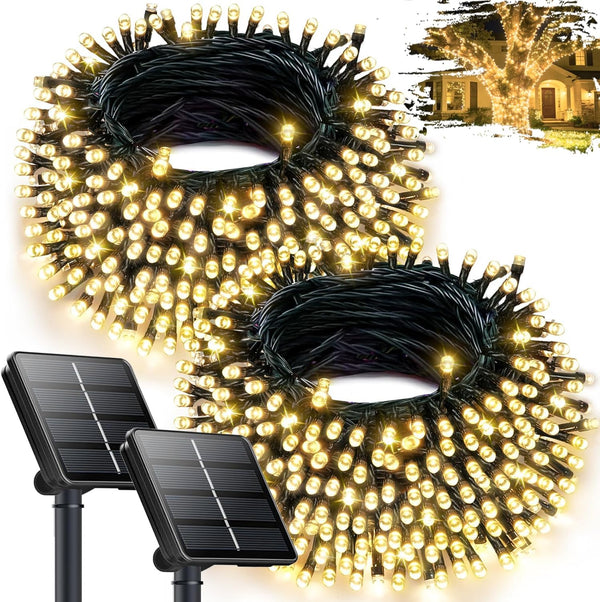 2Pack 240LED Solar String Lights Outdoor | Total 92FT Waterproof Solar Christmas
