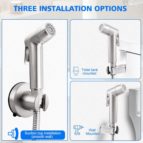 Brushed Nickel Handheld Bidet Sprayer, Muslim Shower Bidet Attachment, Cloth Diaper Toilet Sprayer, Jet Spray