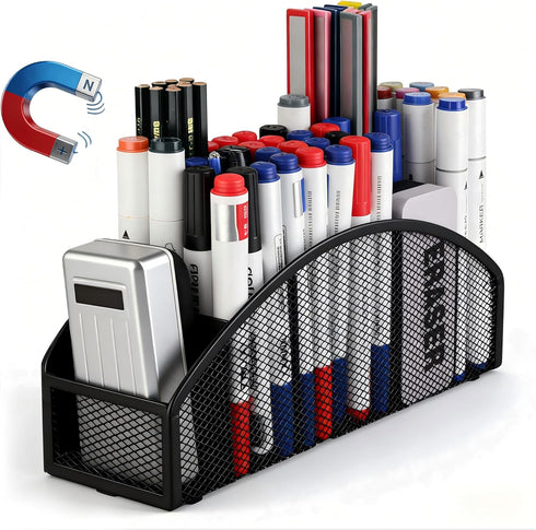 BEILITEMAG Magnetic Dry Erase Marker Holder for Whiteboard, 5 Slots Metal Pen Holder