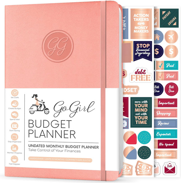 GoGirl Budget Planner, Monthly Financial Organizer Budget Book, Expense Tracker Notebook Journal (Peach Pink)
