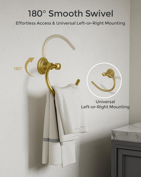 Gold Towel Ring for Bathroom, Stainless Steel Hand Towel Holder Wall Mounted, Brushed Finish Towel Holder Heavy Duty