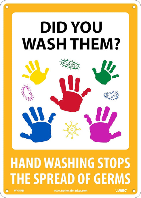 National Marker Hand Washing Stops The Spread of Germs Sign, 14 X 10 Rigid Plastic, Multi-Color
