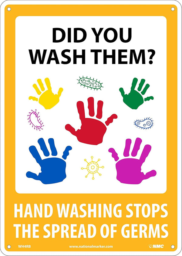 National Marker Hand Washing Stops The Spread of Germs Sign, 14 X 10 Rigid Plastic, Multi-Color