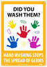 National Marker Hand Washing Stops The Spread of Germs Sign, 14 X 10 Rigid Plastic, Multi-Color