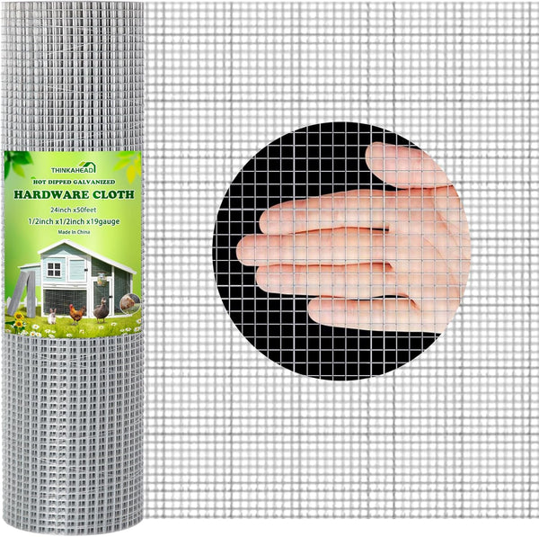 Thinkahead Hardware Cloth 1/2 inch 24 X 50 ft 19 Gauge, Galvanized