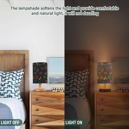 ALAZA Bedside Table Lamp for Bedroom Colorful Bows Nightstand LED Light Lamps with USB Port Linen Fabric Shade Table