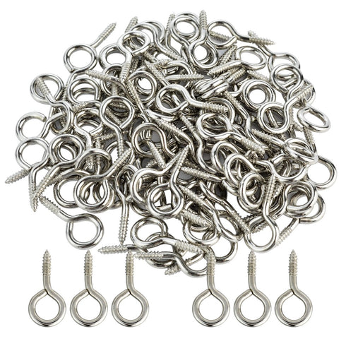 100pcs Small Screw Eye Shape Hanging Screw Hooks, 1" Lag Thread Self-Tapping Eyebolt Ring