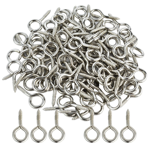 100pcs Small Screw Eye Shape Hanging Screw Hooks, 1" Lag Thread Self-Tapping Eyebolt Ring