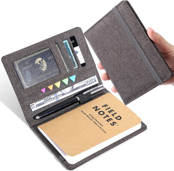 Journal Cover for Field Notes - Waterproof Fabric Organizer with Pen Loop, Business Card Holder for Moleskine Cahier's