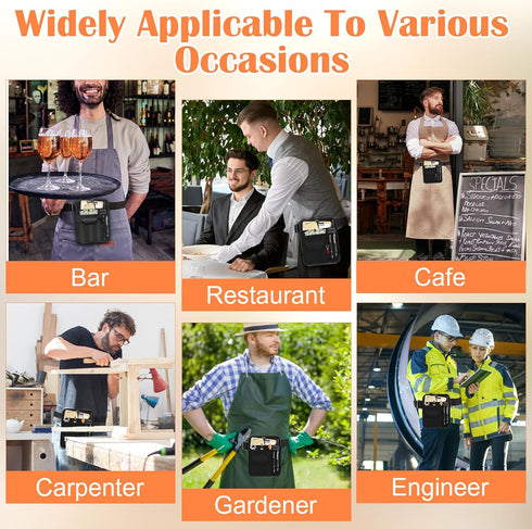 Solaradgy Premium Server Pouch, Beautyflier Waist Apron for Cash Adjustable Belt Waitress Apron with Pockets & Buckle