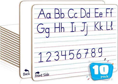 Scribbledo 10 Pack Double Sided Lined Dry Erase Boards for Kids, 9x12 Small White Boards for Handwriting Practice
