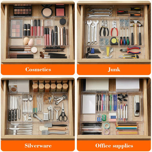Briwooody 2 (Clear,15 Pcs Large Expandable Acrylic Drawer Organizers, Grid Adjustable Drawer, Dividers Organizer