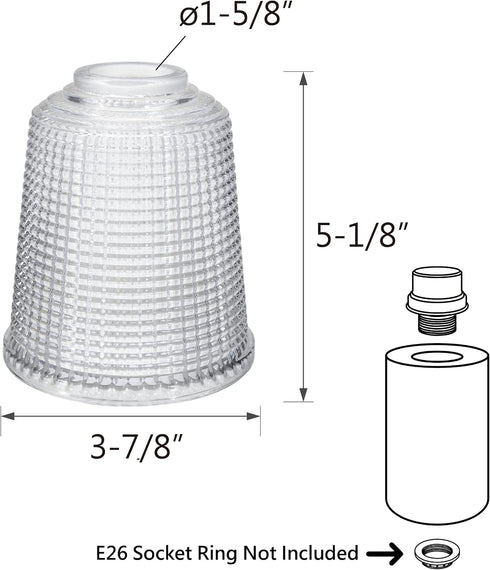 Aspen Creative 23526-60-1, 3-7/8" 5-1/8" Clear w/Grid Pattern Glass Shade for Lighting Fixture, Pendant, Vanity, Wall