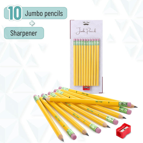 Mr. Pen Jumbo Pencils for Preschoolers, 10 Big Pencils and 1 Sharpener, Fat Pencils for Kindergarten Supplies