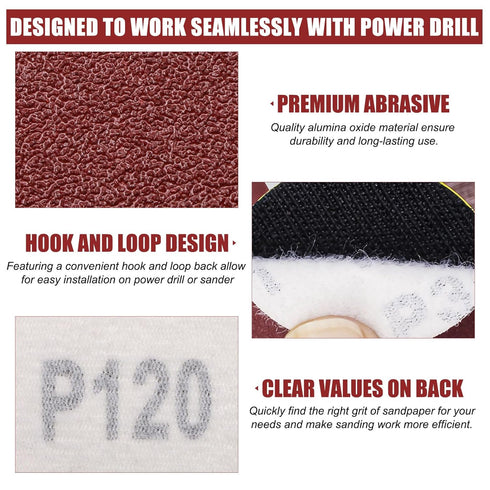 120 Pcs 2 Inch Sandpaper 240 Grit, Hook and Loop Sanding Disc for Sanders Drill Grinder Rotary Tools