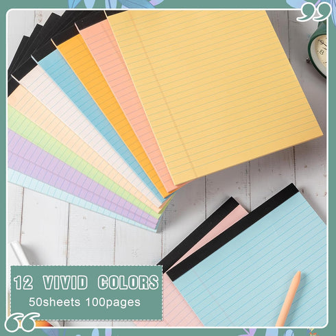 Lincia 12 Pcs Colored Legal Pad Writing Pads, 8.5 x 11 Inch, Wide Ruled, 50 Sheets Each