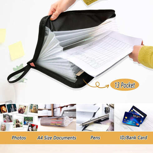 Folder,13 A4 Salmon Expanding Organizer File Pocket Expanding File Folder Accordion Folder with Zipper, Accordion File