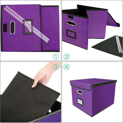 Upgraded File Organizer Box with Lid, Huolewa Collapsible Linen Hanging Filing & Storage Box for Office/Decor
