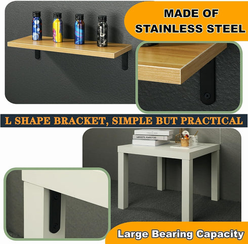 4 5 X5 Inch Alise PCS L Brackets Heavy Duty Corner Bracket, Black Floating Shelf Brackets for Shelves, Stainless Steel