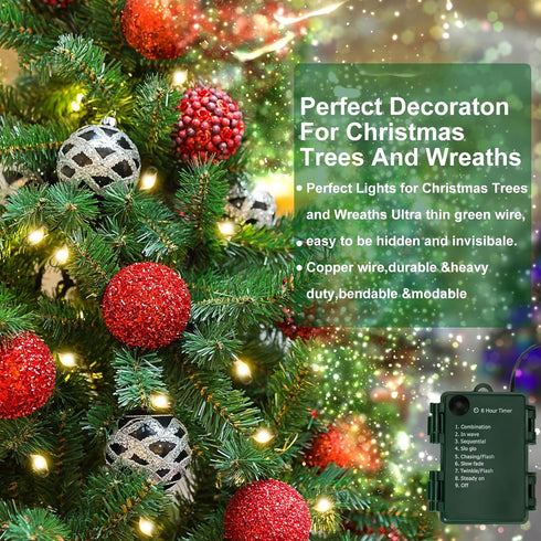 Operated,20Ft 200LED White,2 Pack FairyGlim Outdoor Fairy Lights Battery Green Copper Wire Cluster Lights