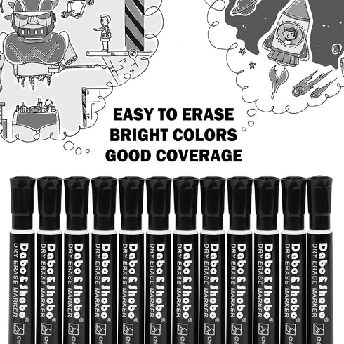 Dabo&Shobo Dry Erase Markers, Bulk Pack of 72 Count, Low Odor Ink, Chisel Tip, Black Whiteboard Markers for School