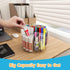 Large Acrylic Pen Holder, 360 Degree Rotating Desk Organizer with 6 Compartments, Office Marker Storage Caddy