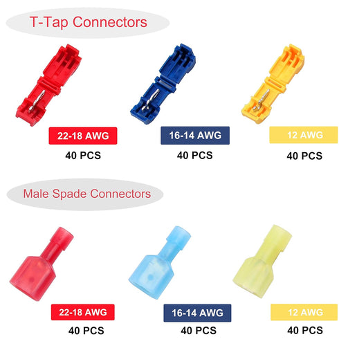 240PCS 22-10, (3 T-Tap Wire Connectors, AWG Self-Stripping Quick Splice Electrical Wire Terminals, Color Coded