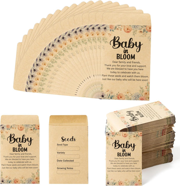 Yopyame 200Pcs Baby Shower Seed Saving Envelopes Resealable Small Brown Self Adhesive Kraft Paper for Party Favors
