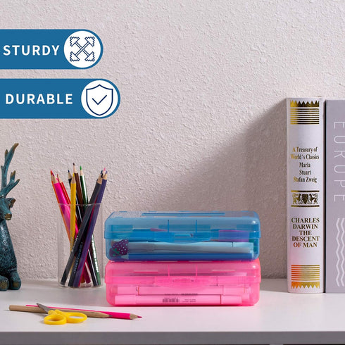 Sooez 3 Pack Large Capacity Hard Pencil Case, Plastic Crayon Pencil Boxes with Snap-tight Lid, Clear Storage Box Craft