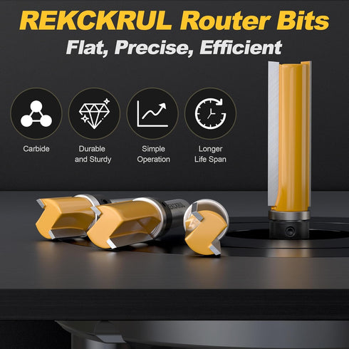 Set, 1/2 Inch Trimming, 1-1/2" Pattern Flush Trim Router Bits Shank Top Bearing, Carbide Tipped Woodworking Router Bits