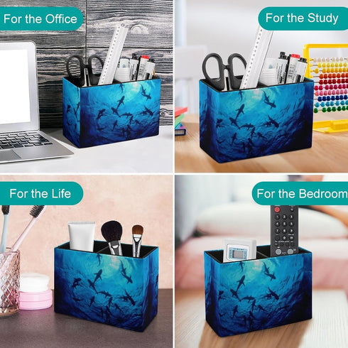 Pen Holder, Pencil Holder for Desk Organizer, Sea Ocean Animal Sharks PU Leather Pencil Cups for Office and Home Storage