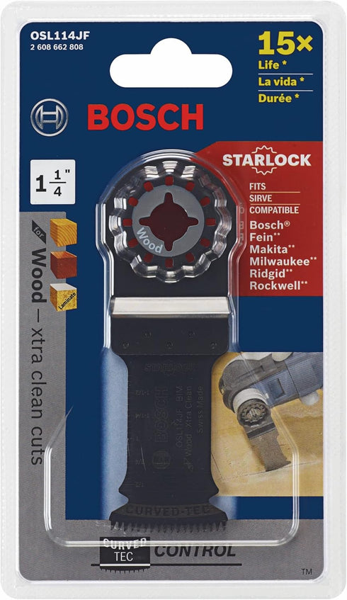 BOSCH OSL114JF 1-Piece 1-1/4 In. Starlock Oscillating Multi Tool Wood Curved-Tec Bi-Metal Xtra-clean Plunge Cut Blade for Applications in Cutting Hardwood by BOSCH
