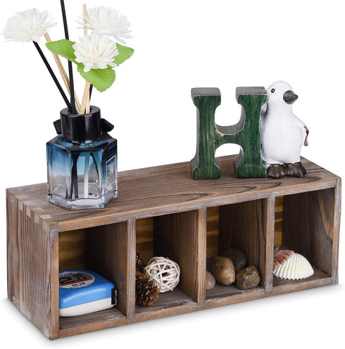 WuGeShop Wood Remote Control Holder - 4 Compartments Rustic Wooden Table Caddy for TV Remote, Phones, Stationery,