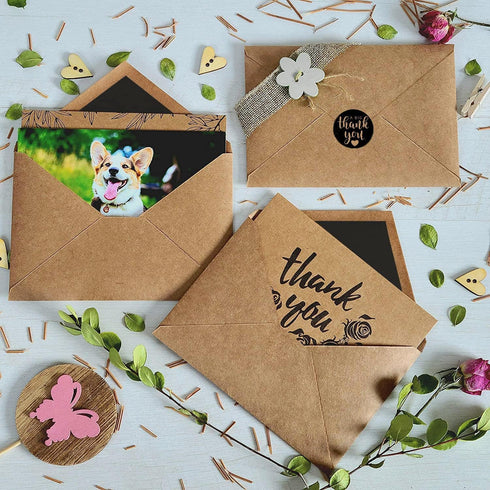 T&M Quality Designs LLC 150 10 4x6 Inch Thank You Cards with Matching Brown Kraft Envelopes and Stickers - Elegant