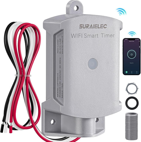 SURAIELEC 15 AMP WiFi Smart Timer Switch for Outdoor Electrical Boxes, 120V