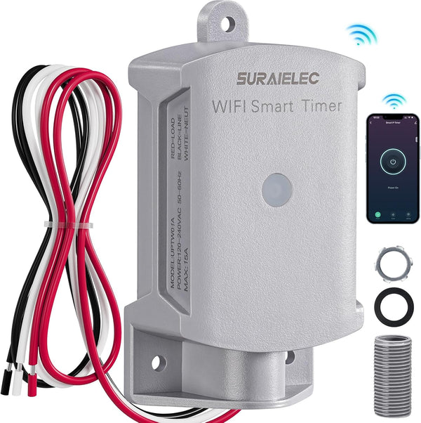 SURAIELEC 15 AMP WiFi Smart Timer Switch for Outdoor Electrical Boxes, 120V