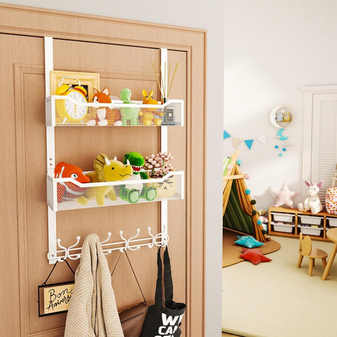 16 2 SWTYMIKI Over The Door Hook with Hooks & Mesh Baskets - Heavy Duty Over The Door Organizer Hanger for Towels