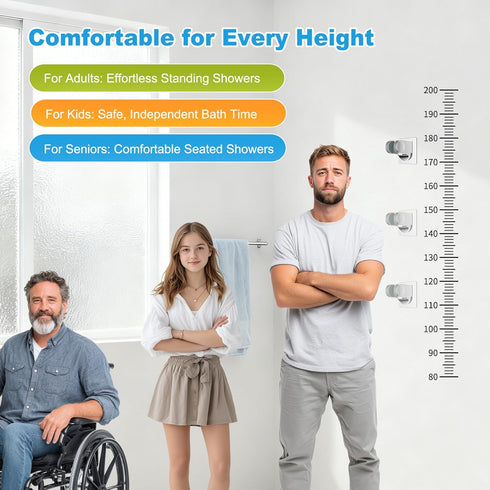 2 Pack Hibbent Shower Head Holder - Strong Adhesive, Waterproof, Height Adjustable, Wall Mount, No Drilling, Chrome