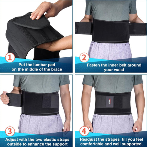 FEATOL Back Brace Support Belt-Lumbar Support Back Brace for Back Pain, Sciatica, Scoliosis, Herniated Disc Adjustable