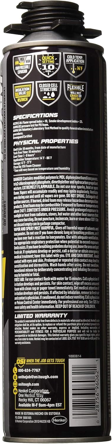 OSI - Henkel Corporation 1866185 Osi Quad Window and Door Sealant, 21.1 Oz, Aerosol Can, Foam , Tan