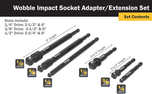 Titan 6-Pc Impact Wobble Adapter Set - Model 49036 for Versatile Socket Use
