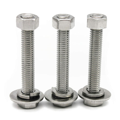 (10 Sets) 1/4-20x2 Stainless Steel Hex Head Screws, Bolts, Nuts, Flat & Lock Washers, 18-8 (304) S/S, Fully Threaded by