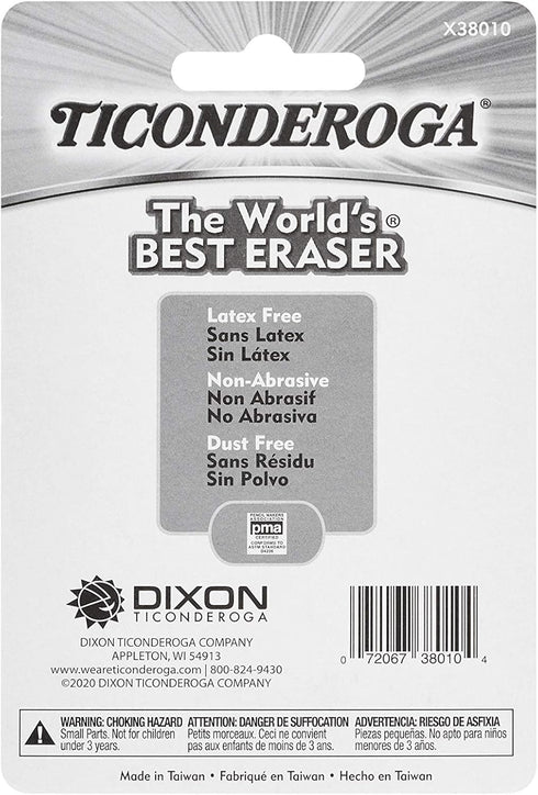 Ticonderoga Pencil Cap Erasers, White, 10 Count, 6 Packs