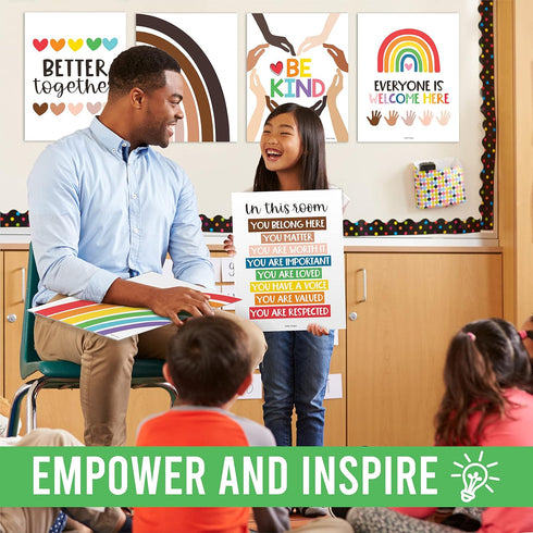 Hadley Designs Diversity Posters for Classroom Elementary, Inclusive Everyone Is Welcome Decor, Rainbow Multicultural