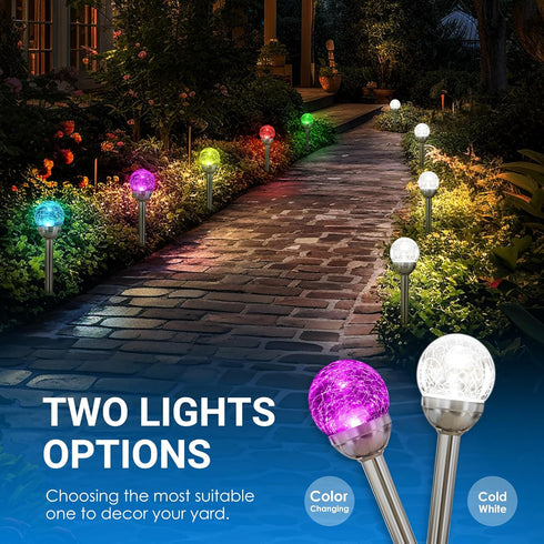 3 Pack 2 SOLPEX Solar Garden Lights Outdoor, Multi-Color Changing&White Modes Solar Powered Glass Ball Garden Lights