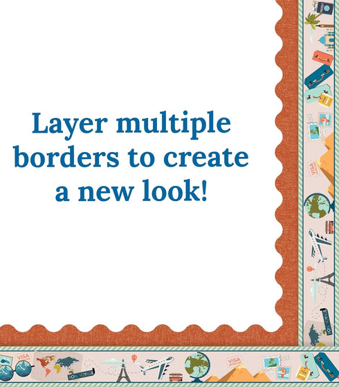 Carson Dellosa Let's Explore World Travel Bulletin Board Borders, 36 Feet Scalloped Travel Theme for Classroom Decor